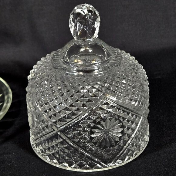 Vintage 70s Avon Fostoria Clear Cut Crystal Butter Dessert Covered Dish - Picture 3 of 9
